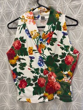 Vintage Express Floral Wrap Camisole in White with Multicolor Print